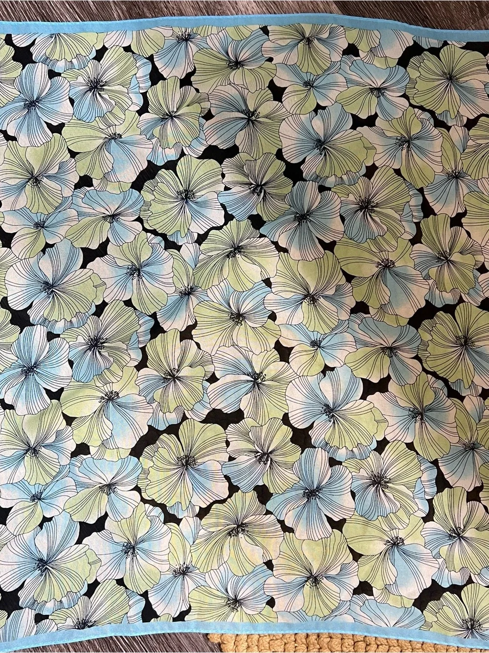 Blue green pastel floral flowers print bandana hair scarf cottage core spring